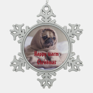 Little doggy feel the cold snowflake pewter christmas ornament