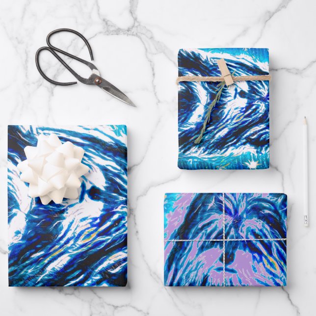 Little Doggy in blue Wrapping Paper Sheet (Front)