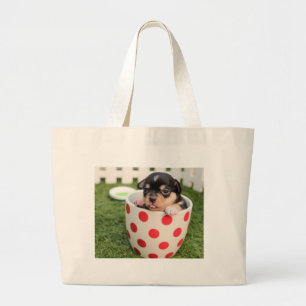 Little doggy in the cup large tote bag