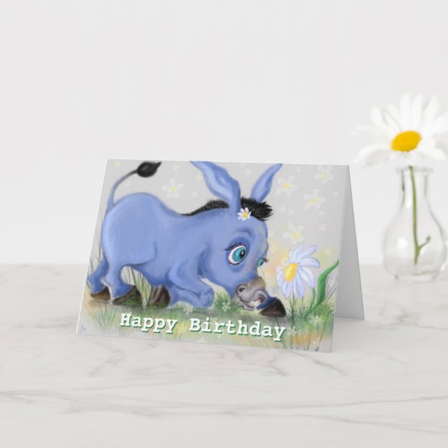 Little Donkey and Daisy Birthday Card (Small Plant)