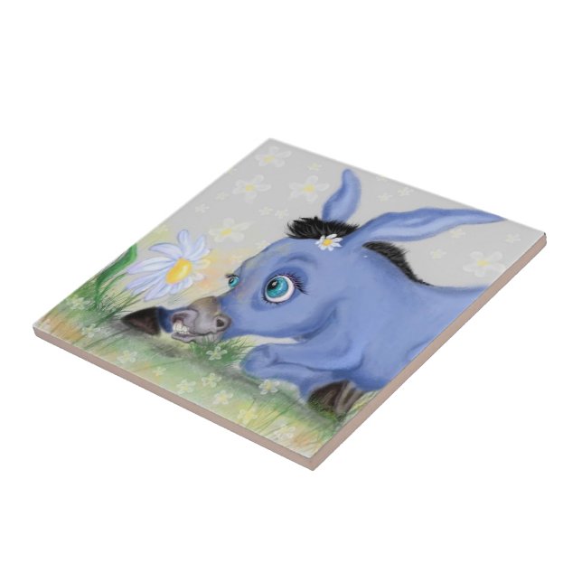Little Donkey and Daisy - Cute Ceramic Tile (Side)