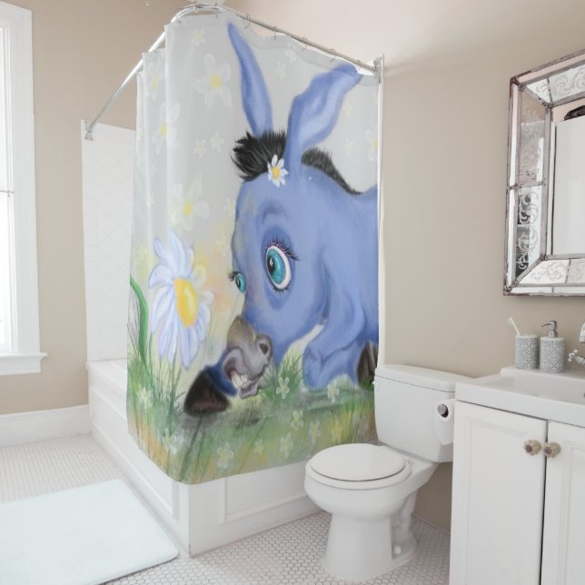 Little Donkey and Daisy - Cute Shower Curtain (In Situ)