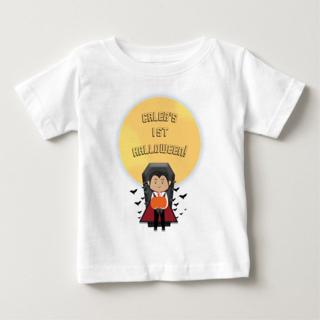 Little Dracula 1st First Halloween Vampire & Moon Baby T-Shirt (Front)