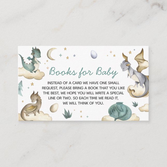 Little Dragon Baby Shower Books for Baby Enclosure Card (Front)
