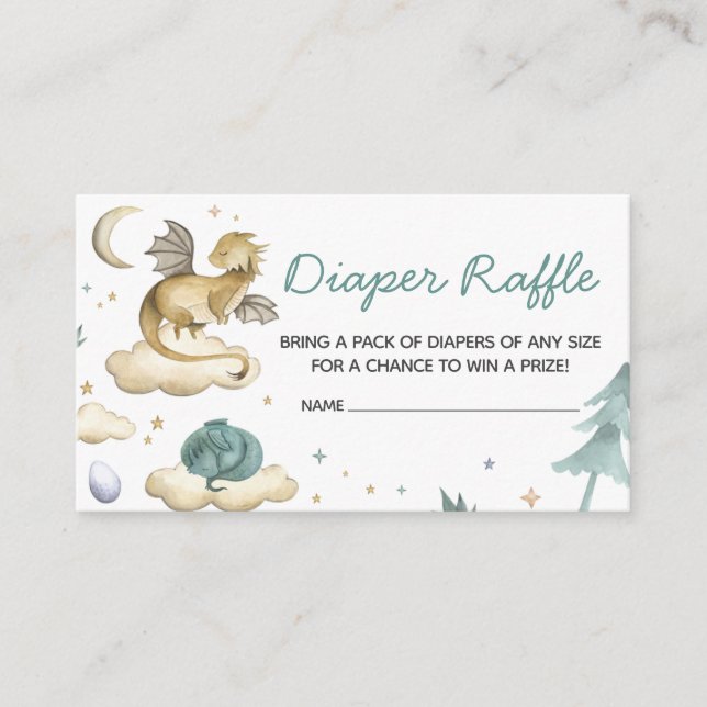Little Dragon Baby Shower Diaper Raffle Enclosure Card (Front)