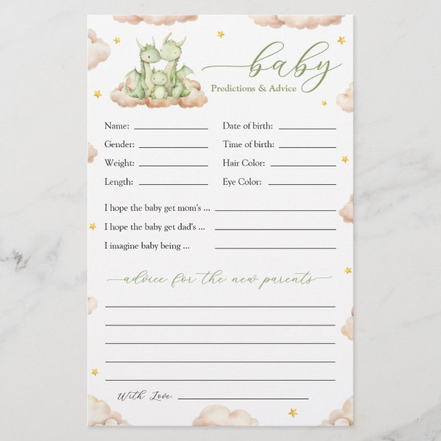 Little Dragon Baby Shower Predictions and Advice (Front)