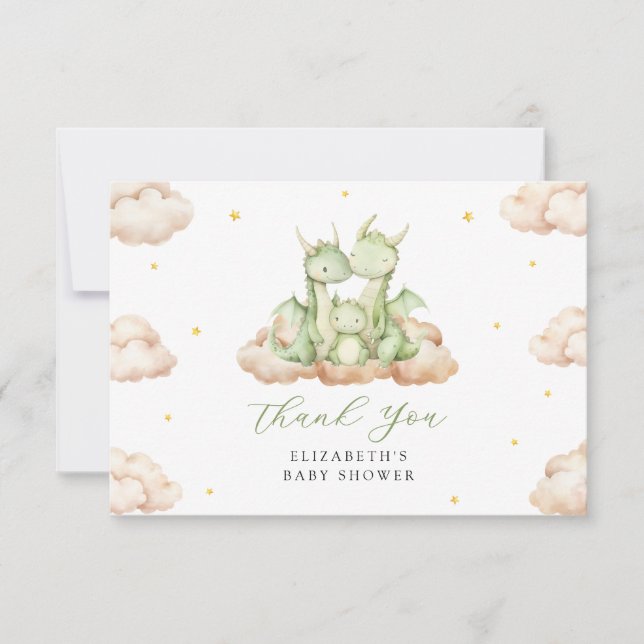 Little Dragon Baby Shower Thank You Card (Front)
