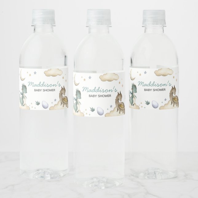 Little Dragon Baby Shower Water Bottle Label (Bottles)