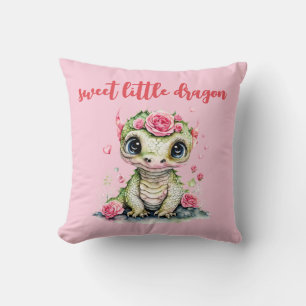 Little Dragon birth stat cute green watercolor Cushion