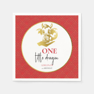 Little Dragon Cute Red Gold Baby 1st Birthday Napkin