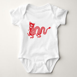 Little Dragon Delight: Chinese Red Dragon Design Baby Bodysuit