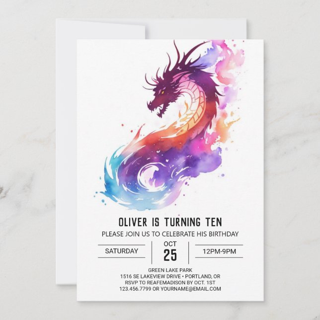 Little Dragon Fantasy Birthday Invitation (Front)