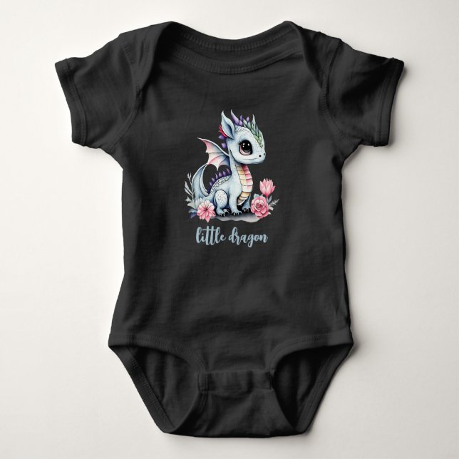 Little Dragon grey editable cute watercolor Baby Bodysuit (Front)