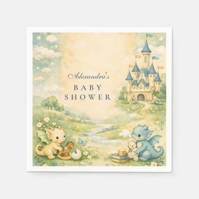 Little Dragon Storybook Baby Shower Napkin (Front)