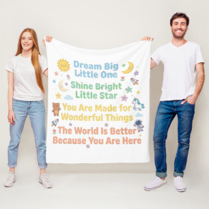 Little Dreamer Motivation for Growing Hearts Fleece Blanket