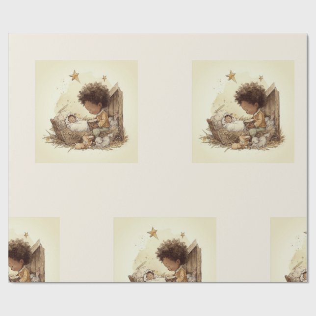 Little Drummer Boy Black Nativity Wrapping Paper 1 (Flat)
