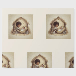Little Drummer Boy Black Nativity Wrapping Paper 2
