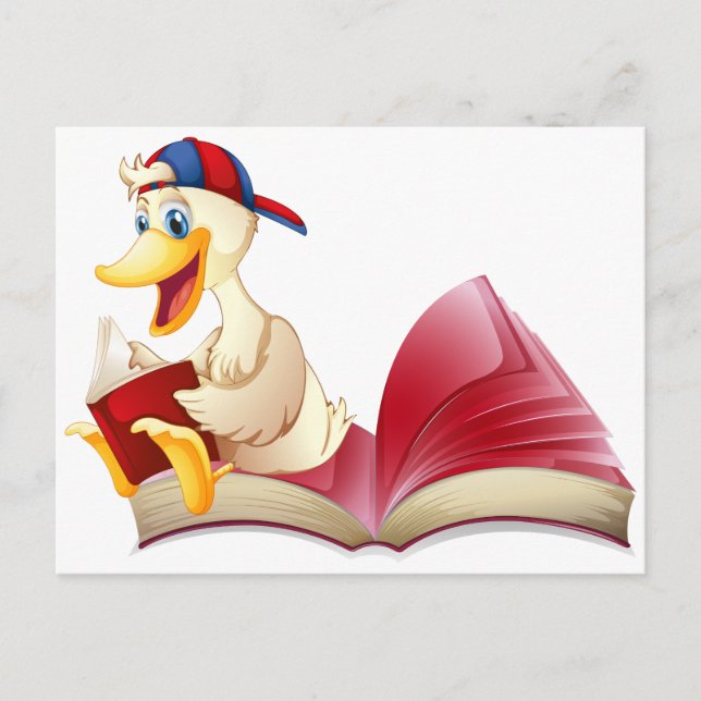 Little duck reading a book postcard (Front)