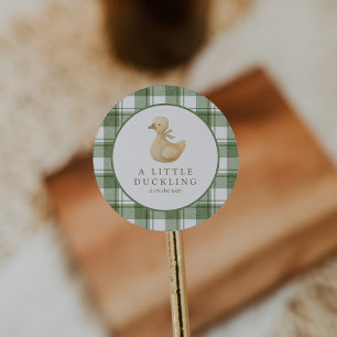 Little Duckling   Classic Neutral Gingham Round Sticker