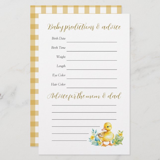 Little Duckling Duck Baby Shower Guessing Game (Front/Back)