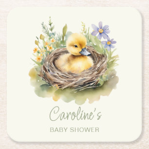 Little Duckling Duck Baby Shower Personalised Square Paper Coaster
