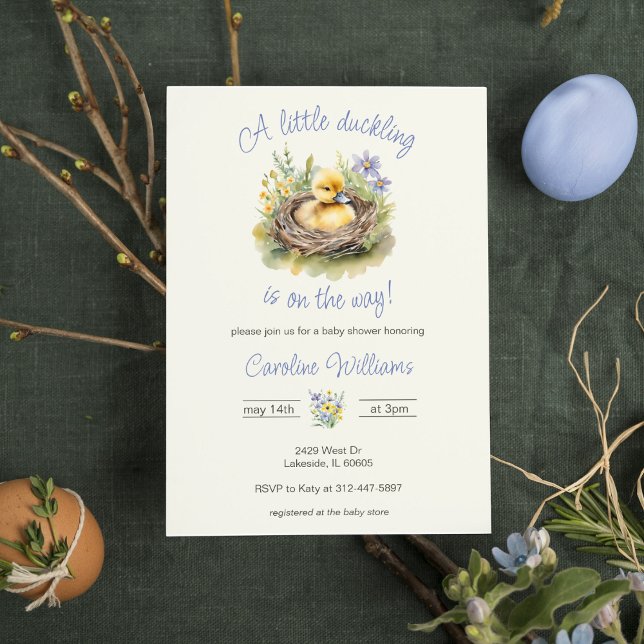 Little Duckling Is On The Way Baby Boy Shower Blue Invitation (Creator Uploaded)