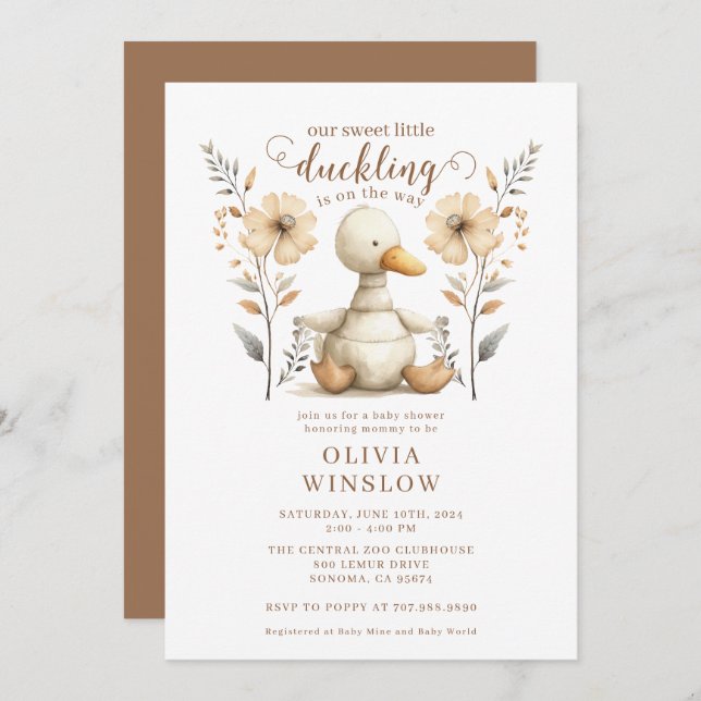 Little Duckling Watercolor Baby Shower Invitation (Front/Back)