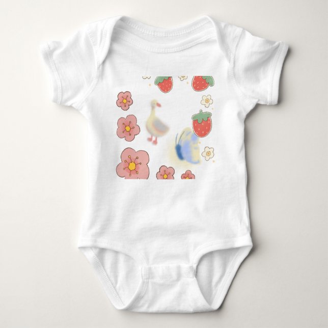 little duckling with strawberry a portray of sooth baby bodysuit (Front)
