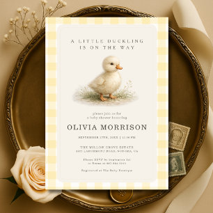 Little Duckling Yellow Gingham Baby Shower Invitation