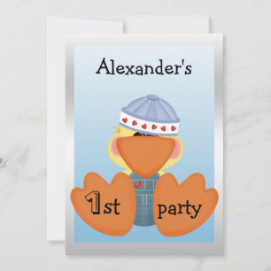 Little Ducks, Love Hearts & Boats 1st Birthday Invitation
