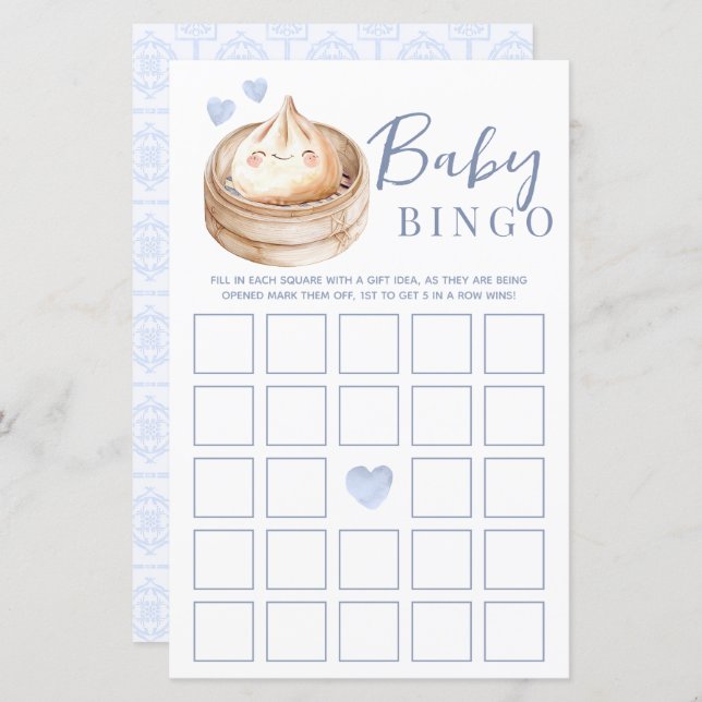 Little Dumpling Baby Shower Bingo Game Card | Gend (Front/Back)