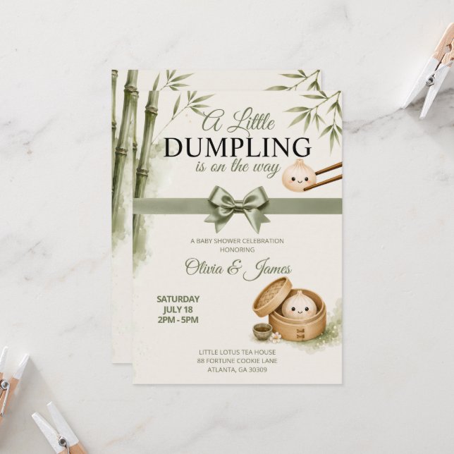 Little Dumpling Baby Shower Invitation  (Front/Back In Situ)