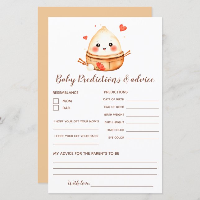Little Dumpling Baby Shower Predictions & Advice (Front/Back)