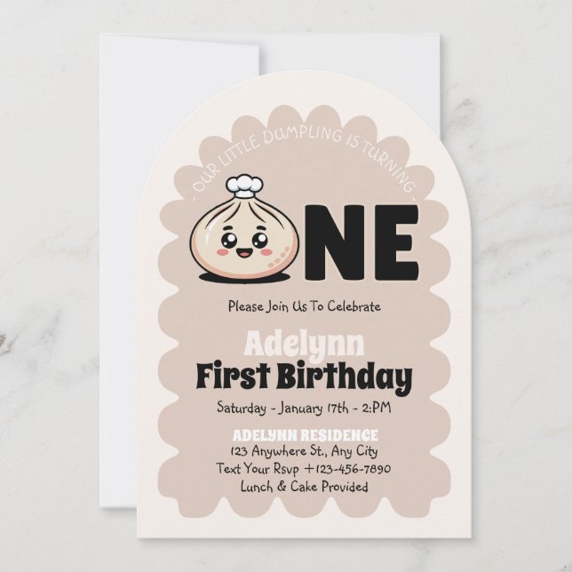 Little Dumpling Bao Dim Sum Girl 1st Birthday  Invitation (Front)