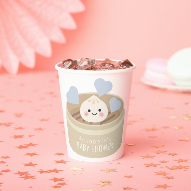 Little Dumpling Blue Baby Shower Paper Cups (Insitu)