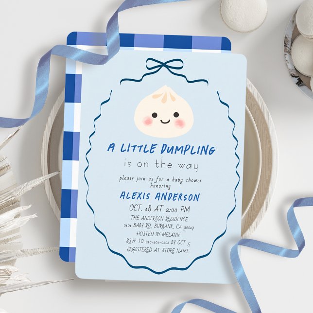 Little Dumpling Blue Bow Boy Baby Shower Invitation (Creator Uploaded)