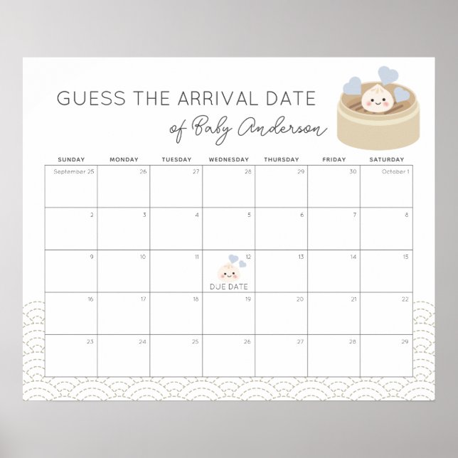 Little Dumpling Blue Guess The Due Date Calendar Poster (Front)