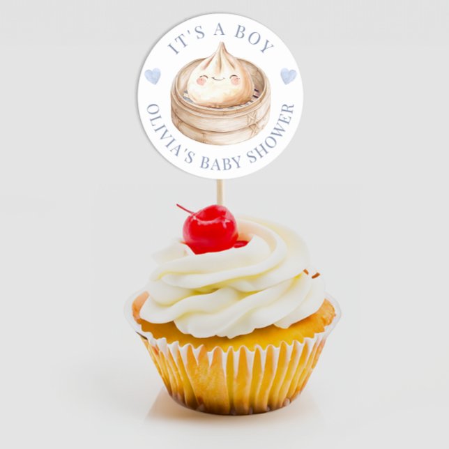 Little Dumpling Blue It’s a Boy Baby Shower Favour Classic Round Sticker (It's A Boy Baby Shower Favor Sticker)