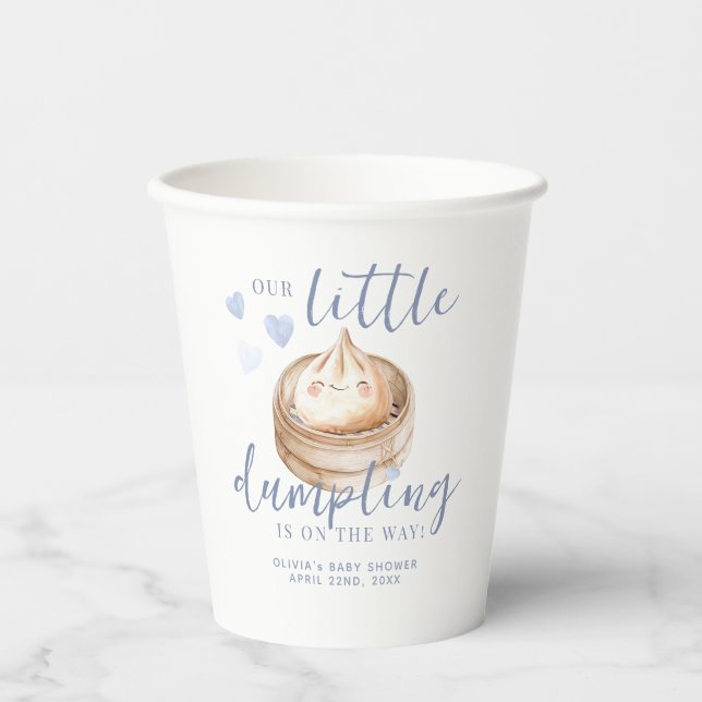 Little Dumpling Blue Watercolor Baby Shower Paper  Cups (Front)