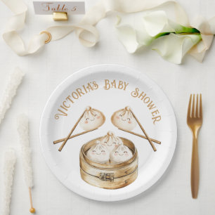 Little Dumpling Dim Sum Gender Neutral Baby Shower Paper Plate