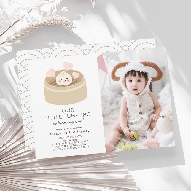 Little Dumpling Gender-neutral 1st Birthday Photo Invitation (Creator Uploaded)