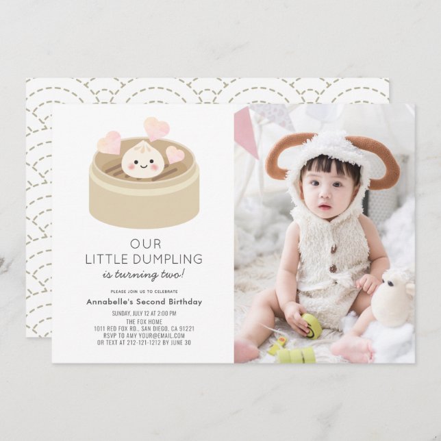 Little Dumpling Gender-neutral Birthday Photo Invitation (Front/Back)