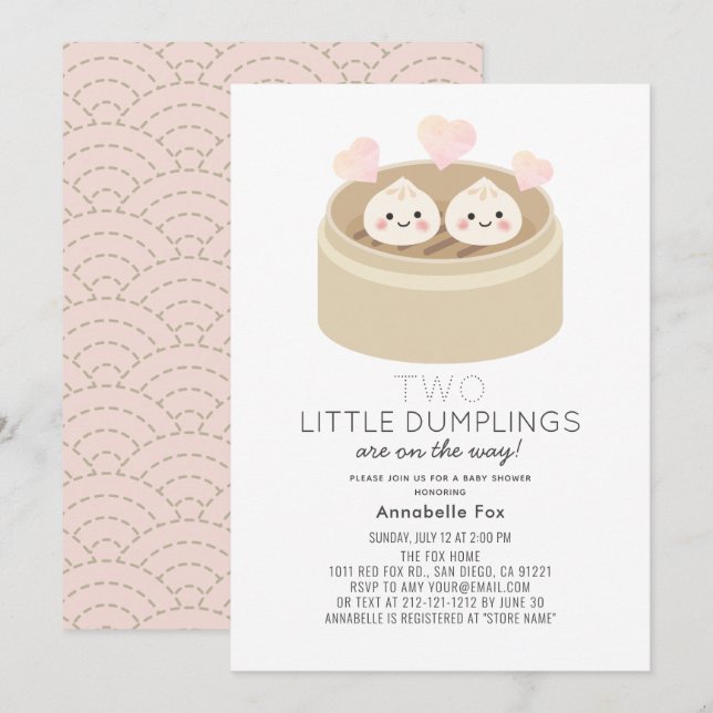 Little Dumpling Girl Twins Baby Shower Invitation (Front/Back)