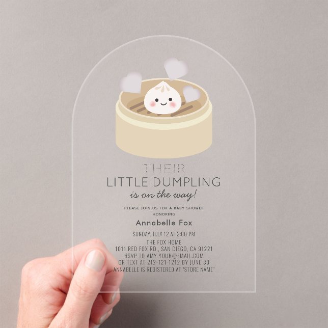 Little Dumpling Grey Gender-neutral Baby Shower Acrylic Invitations (Insitu (Handheld))