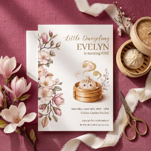 Little Dumpling Magnolia Floral Girl 1st Birthday Invitation