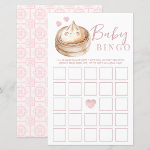 Little Dumpling Pink Baby Shower Bingo Game Card  