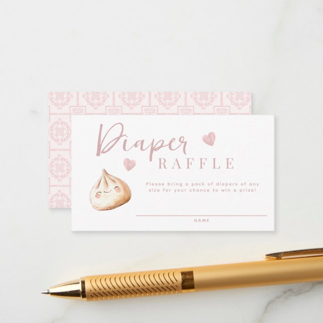 Little Dumpling Pink Baby Shower Diaper Raffle Tic Enclosure Card (Front/Back In Situ)