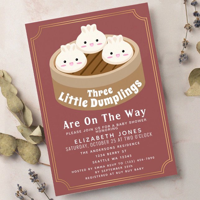 Little Dumpling Triplets Baby Shower Invitation (Creator Uploaded)