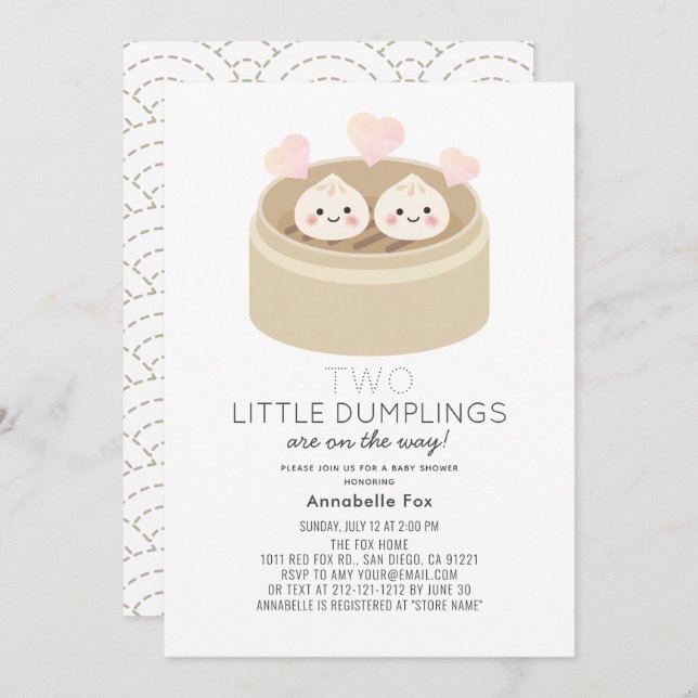 Little Dumpling Twins Baby Shower Invitation (Front/Back)