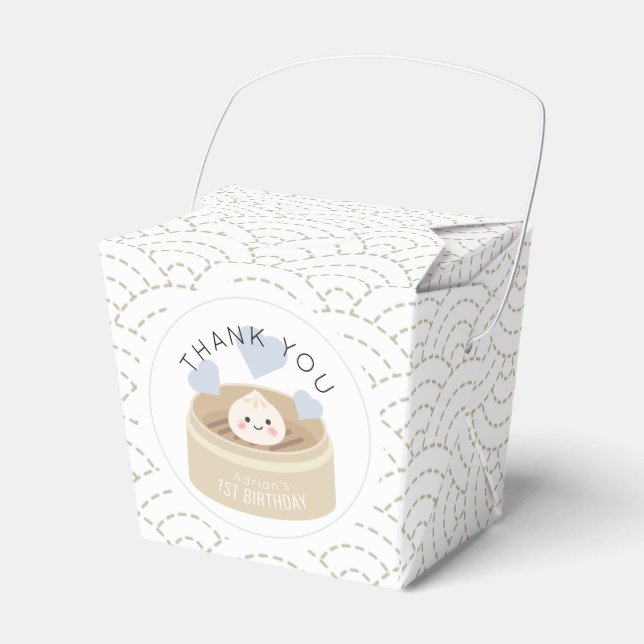 Little Dumpling White Blue Boy Birthday Favour Box (Front Side)